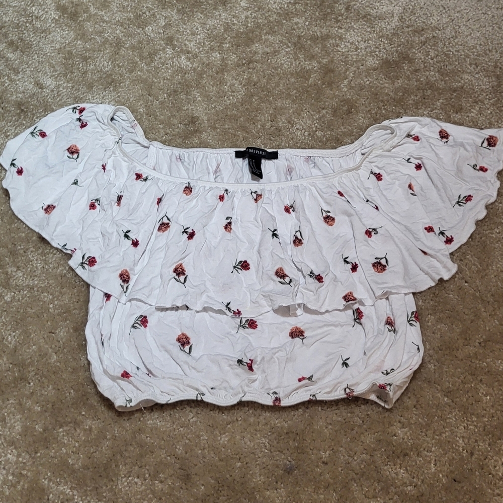 Floral White Off-Shoulder Top
